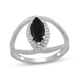 Marquise-Cut Black Onyx & White Lab-Created Sapphire Open Crossover Ring Sterling Silver