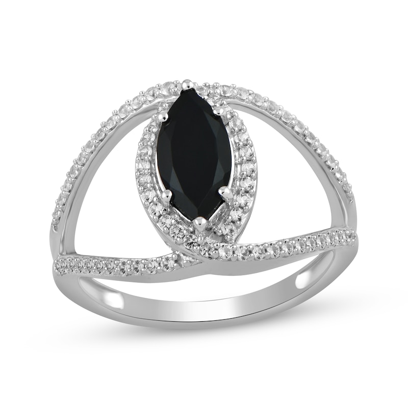 Marquise-Cut Black Onyx & White Lab-Created Sapphire Open Crossover Ring Sterling Silver