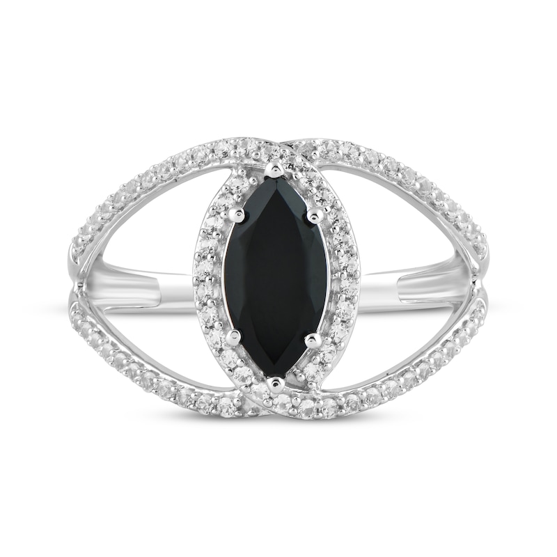 Marquise-Cut Black Onyx & White Lab-Created Sapphire Open Crossover Ring Sterling Silver