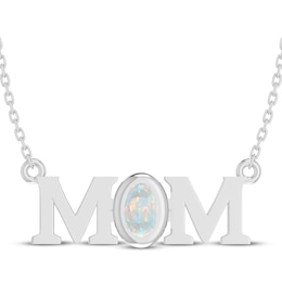 Oval-Cut Lab-Created Opal &quot;Mom&quot; Necklace Sterling Silver 18&quot;