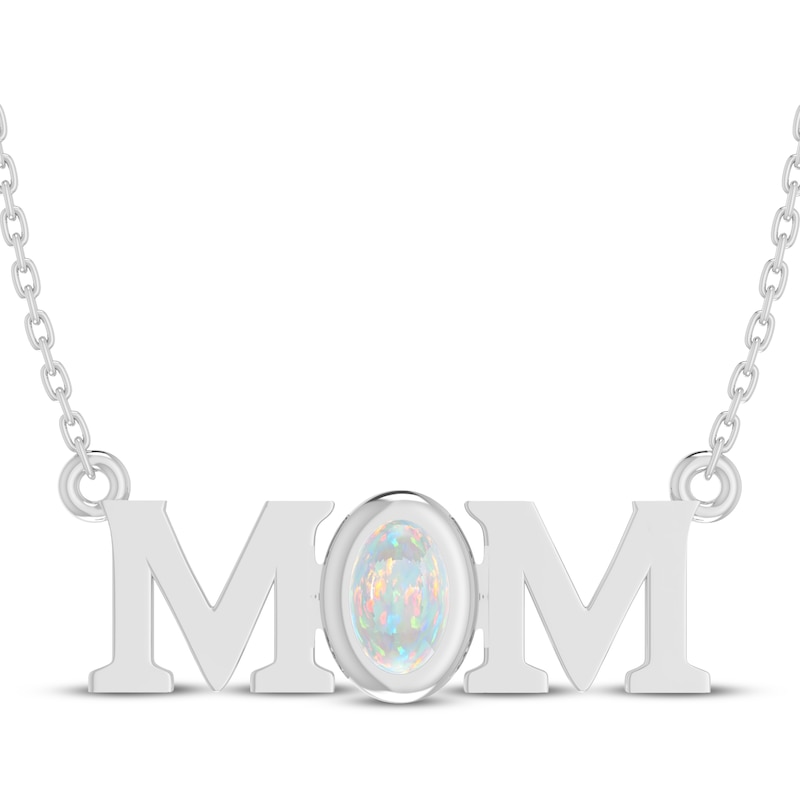 Main Image 1 of Oval-Cut Lab-Created Opal &quot;Mom&quot; Necklace Sterling Silver 18&quot;