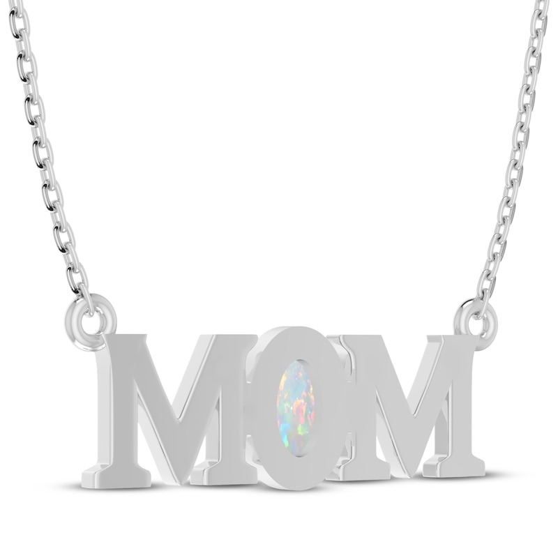 Main Image 3 of Oval-Cut Lab-Created Opal &quot;Mom&quot; Necklace Sterling Silver 18&quot;