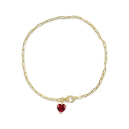 Heart-Shaped Lab-Created Ruby Paperclip Chain Bracelet 10K Yellow Gold 7.5&quot;