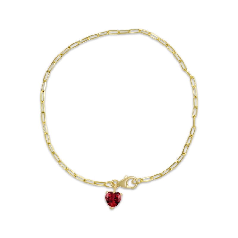 Main Image 1 of Heart-Shaped Lab-Created Ruby Paperclip Chain Bracelet 10K Yellow Gold 7.5&quot;