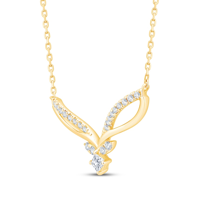 Main Image 2 of Princess & Round-Cut Diamond Chevron Necklace 1/4 ct tw 10K Yellow Gold 19&quot;