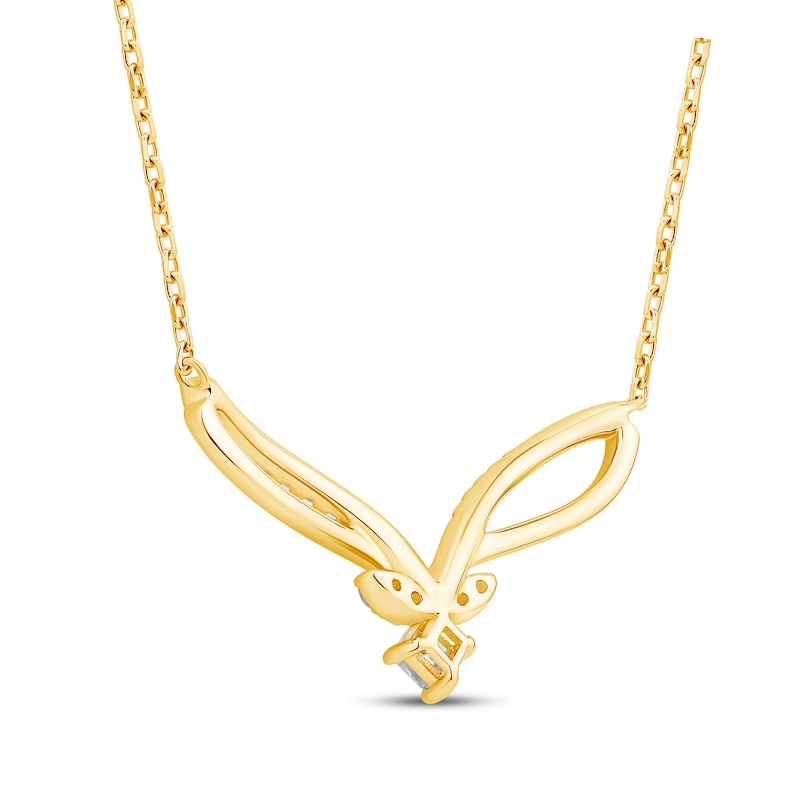 Main Image 3 of Princess & Round-Cut Diamond Chevron Necklace 1/4 ct tw 10K Yellow Gold 19&quot;