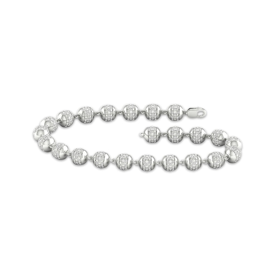 Men's Diamond Center Bead Link Bracelet 2 ct tw Sterling Silver 8.5"