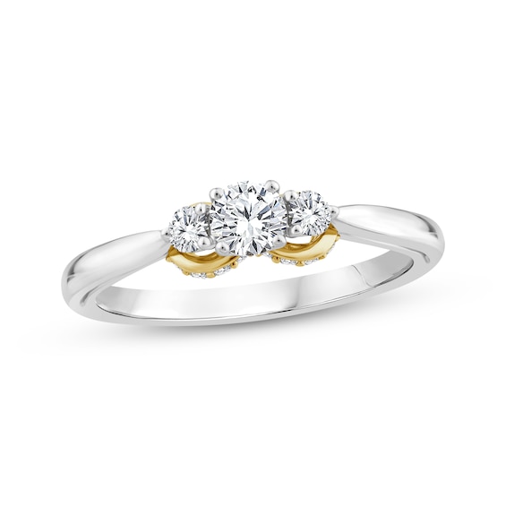 Memories, Moments, Magic Round-Cut Diamond Three-Stone Engagement Ring 1/2 ct tw 14K Two-Tone Gold