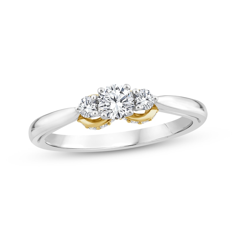 Main Image 1 of Memories, Moments, Magic Round-Cut Diamond Three-Stone Engagement Ring 1/2 ct tw 14K Two-Tone Gold