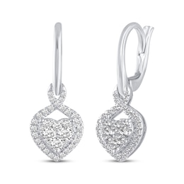 Multi-Diamond Heart-Shaped Drop Earrings 5/8 ct tw 14K White Gold