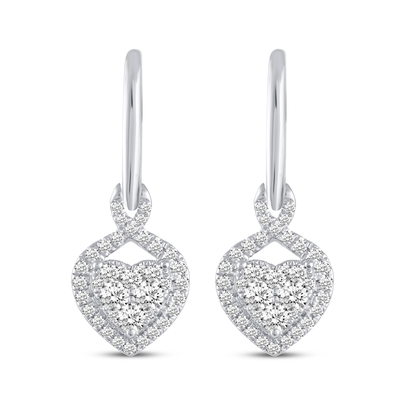 Main Image 2 of Multi-Diamond Heart-Shaped Drop Earrings 5/8 ct tw 14K White Gold