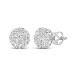 Baguette & Round-Cut Multi-Diamond Circle Halo Stud Earrings 3/4 ct tw 10K White Gold