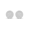 Thumbnail Image 2 of Baguette & Round-Cut Multi-Diamond Circle Halo Stud Earrings 3/4 ct tw 10K White Gold