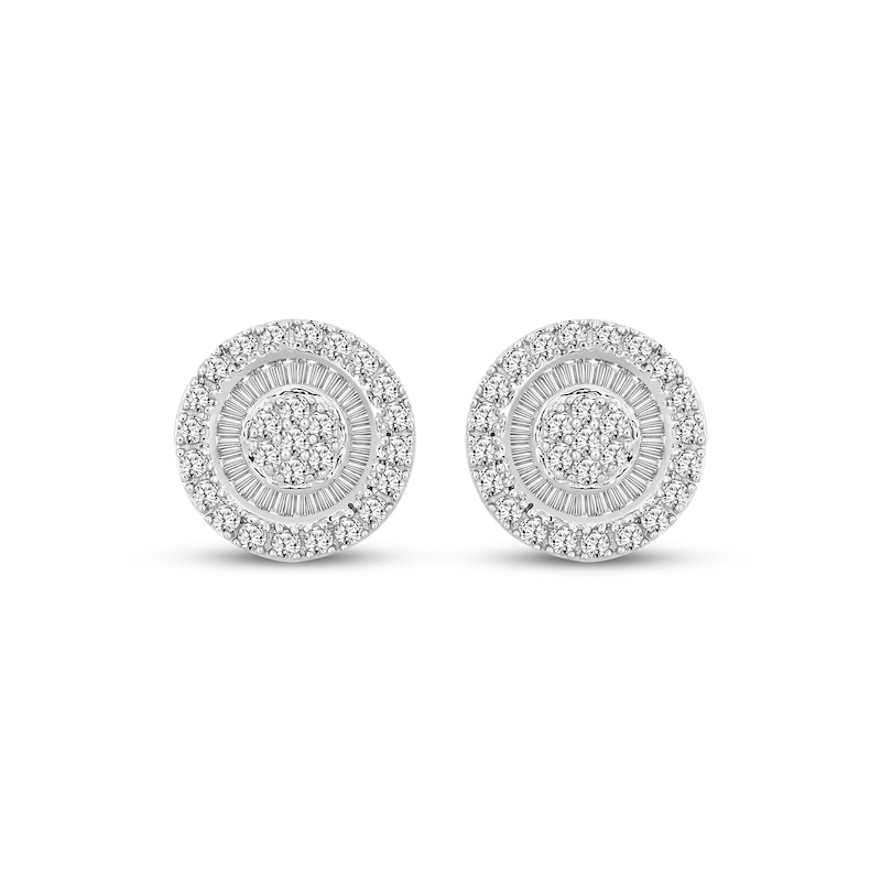 Main Image 2 of Baguette & Round-Cut Multi-Diamond Circle Halo Stud Earrings 3/4 ct tw 10K White Gold