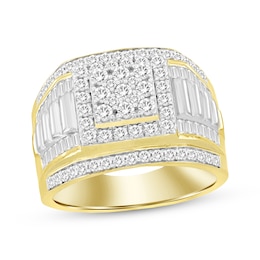 Men's Multi-Diamond Square Center Ring 1-1/2 ct tw 10K Yellow Gold