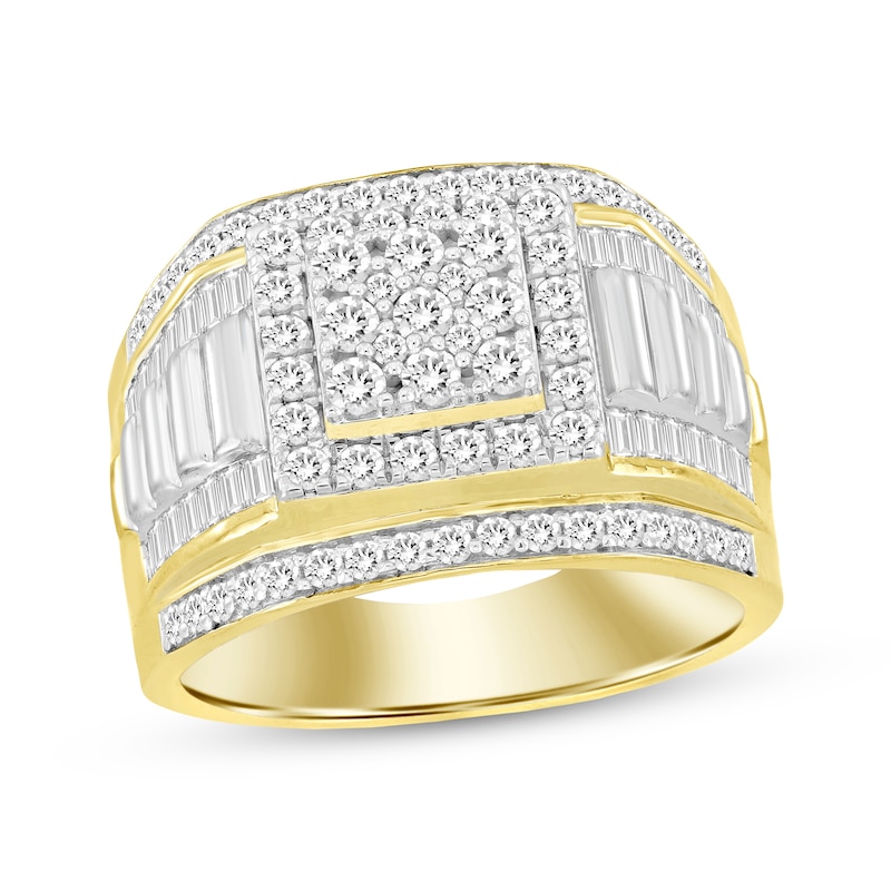 Main Image 1 of Men's Multi-Diamond Square Center Ring 1-1/2 ct tw 10K Yellow Gold