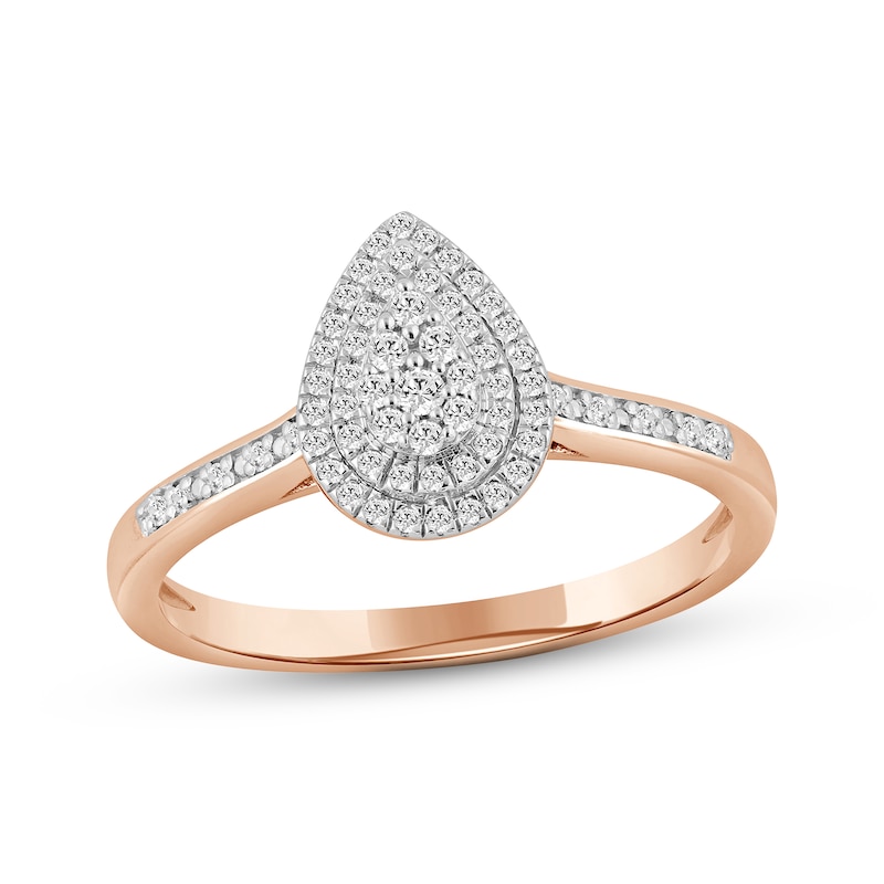 Main Image 1 of Multi-Diamond Center Pear-Shaped Halo Engagement Ring 1/6 ct tw 10K Rose Gold