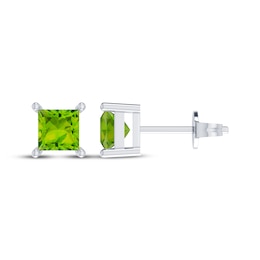 Square-Cut Peridot Solitaire Stud Earrings Sterling Silver