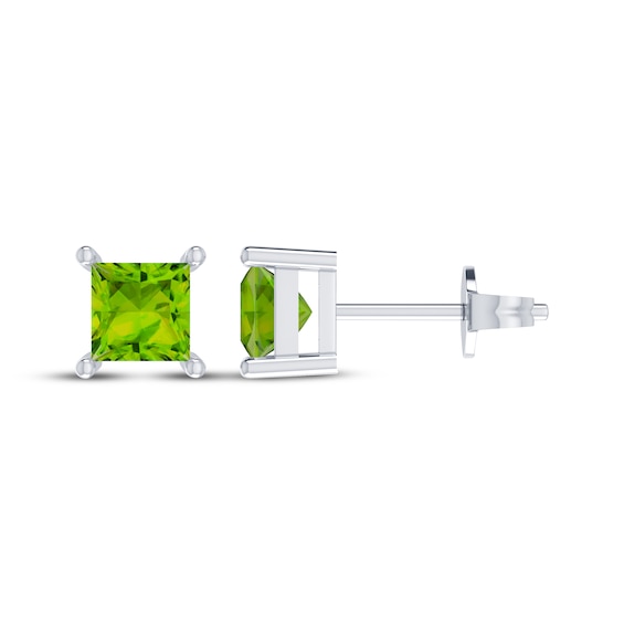 Square-Cut Peridot Solitaire Stud Earrings Sterling Silver