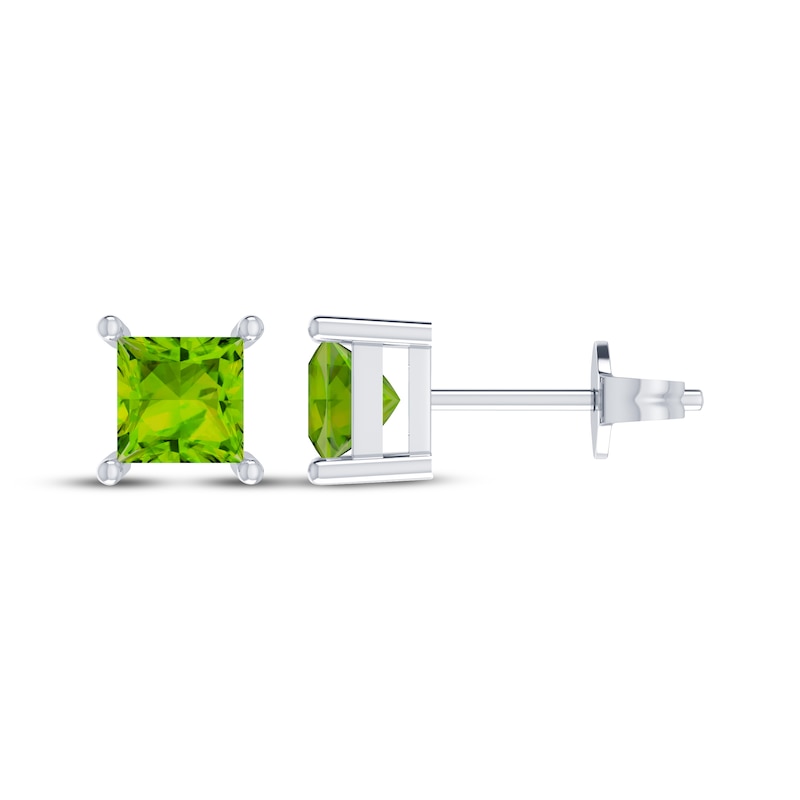 Main Image 1 of Square-Cut Peridot Solitaire Stud Earrings Sterling Silver