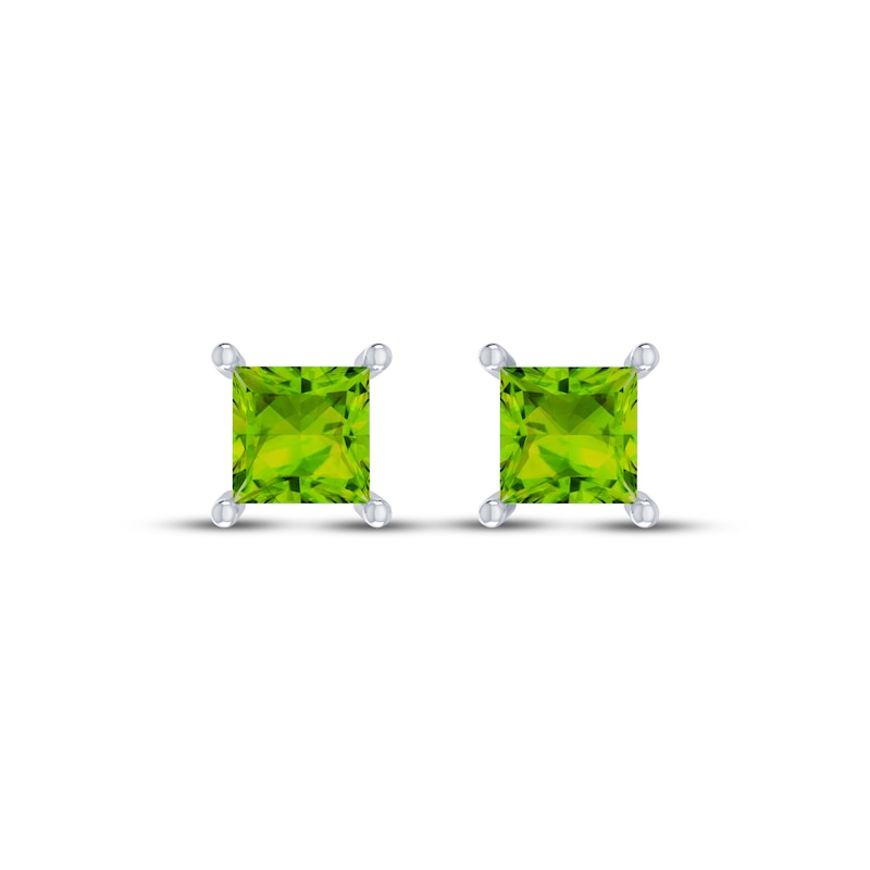 Main Image 2 of Square-Cut Peridot Solitaire Stud Earrings Sterling Silver