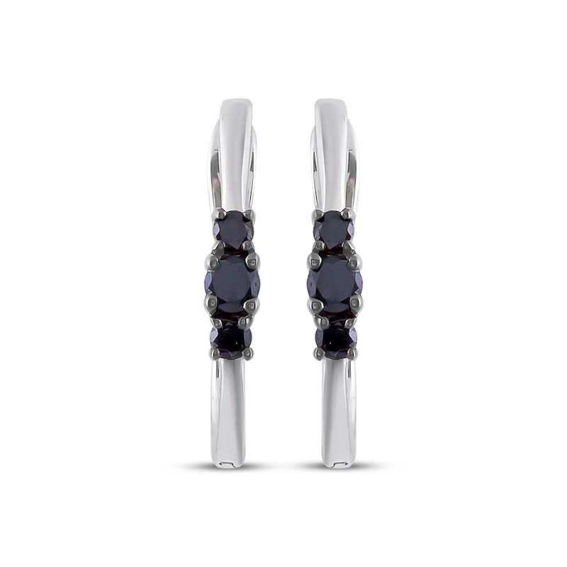 Main Image 2 of Black Diamond Three-Stone Hoop Earrings 1/4 ct tw Sterling Silver