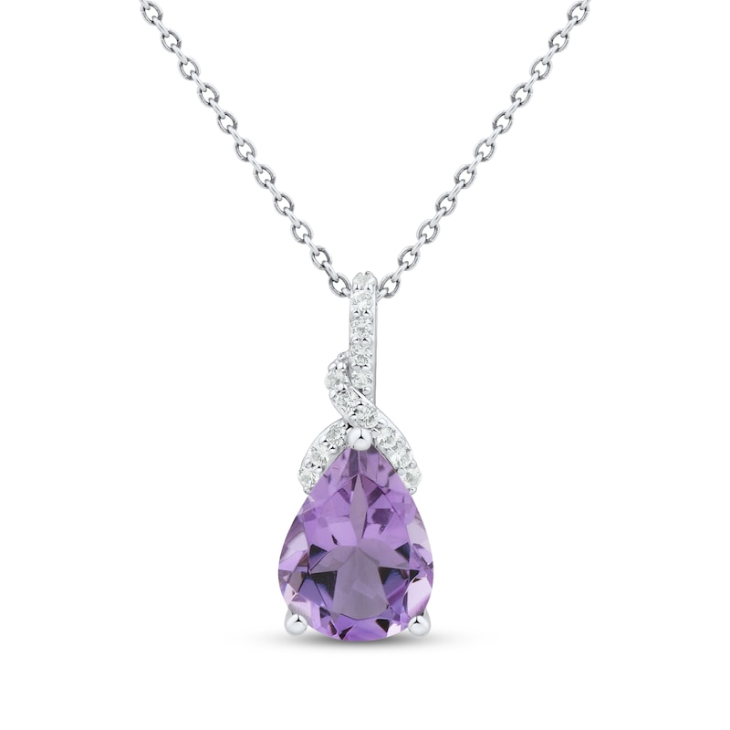 Main Image 1 of Pear-Shaped Amethyst & White Lab-Created Sapphire Drop Necklace Sterling Silver 18&quot;