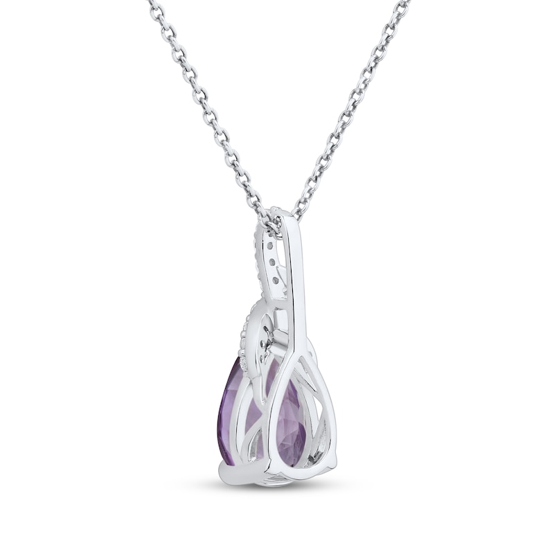 Main Image 3 of Pear-Shaped Amethyst & White Lab-Created Sapphire Drop Necklace Sterling Silver 18&quot;