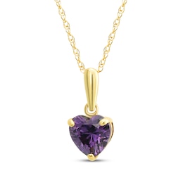 Children's Purple Cubic Zirconia Heart Solitaire Necklace 14K Yellow Gold 13&quot;