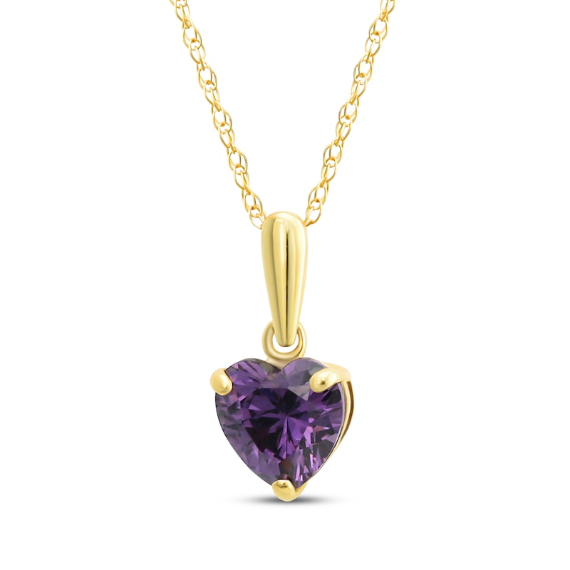 Main Image 1 of Children's Purple Cubic Zirconia Heart Solitaire Necklace 14K Yellow Gold 13&quot;