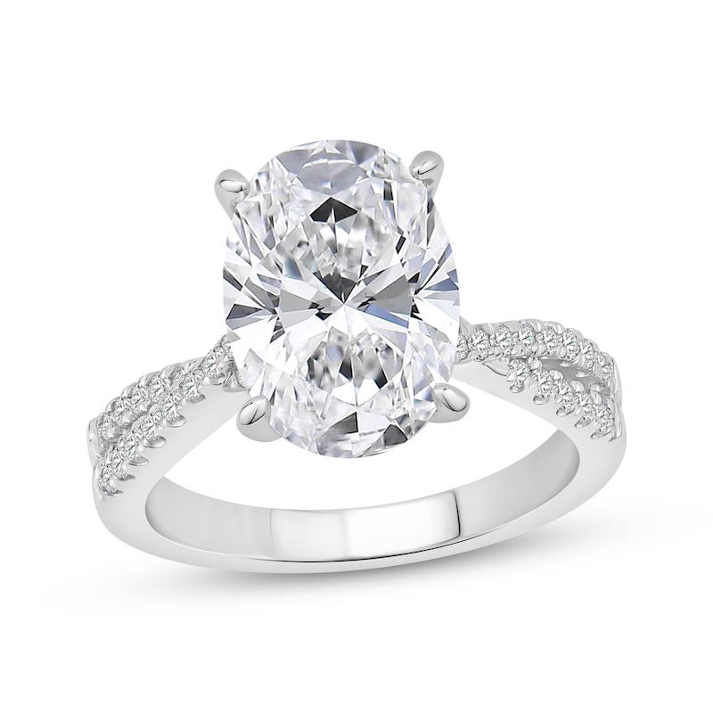 Main Image 1 of Lab-Grown Diamonds by KAY Oval-Cut Twist Shank Engagement Ring 4-1/4 ct tw 14K White Gold