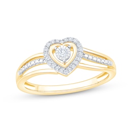 Diamond Heart Halo Promise Ring 1/10 ct tw 10K Yellow Gold