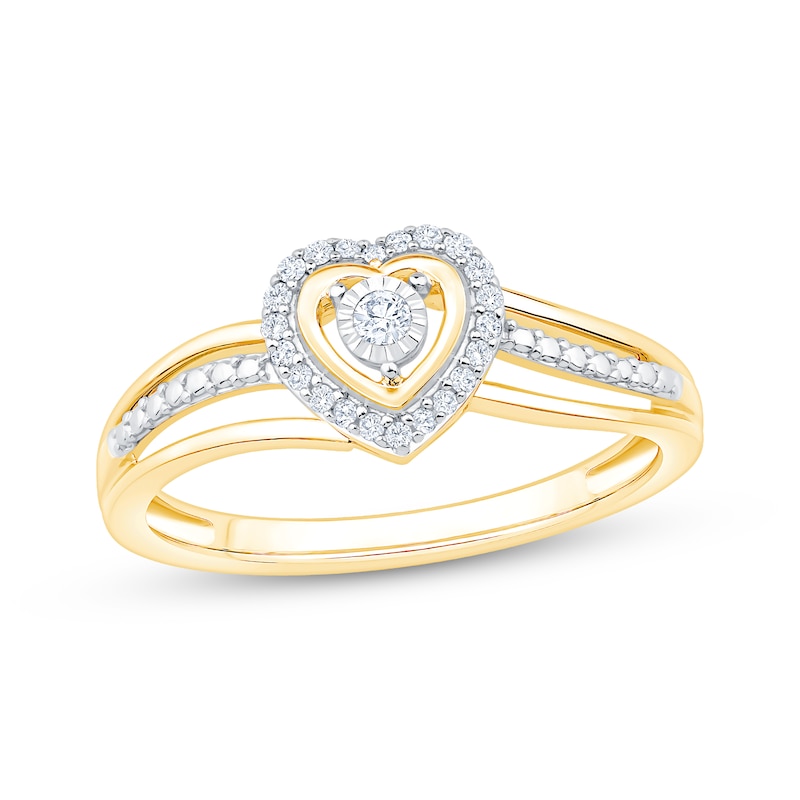 Main Image 1 of Diamond Heart Halo Promise Ring 1/10 ct tw 10K Yellow Gold