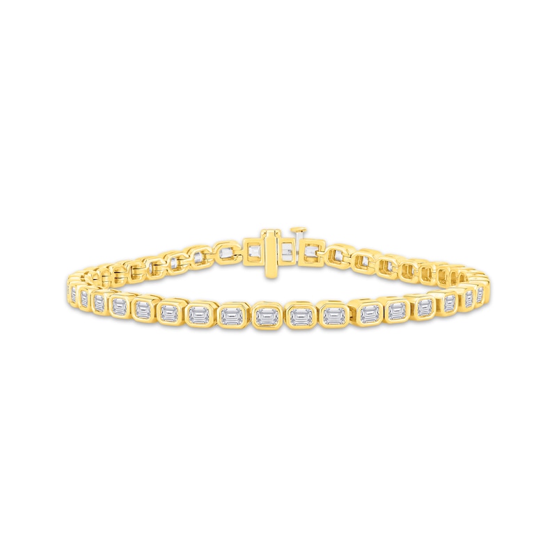 Main Image 1 of Lab-Grown Diamonds by KAY Emerald-Cut Tennis Bracelet 5 ct tw 14K Yellow Gold 7.5&quot;