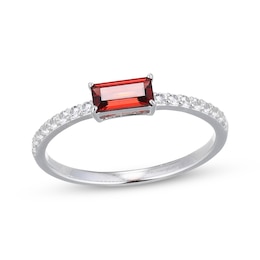 Baguette-Cut Garnet & White Lab-Created Sapphire Ring Sterling Silver