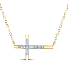 Diamond Sideways Cross Necklace 1/15 ct tw 10K Yellow Gold 18&quot;