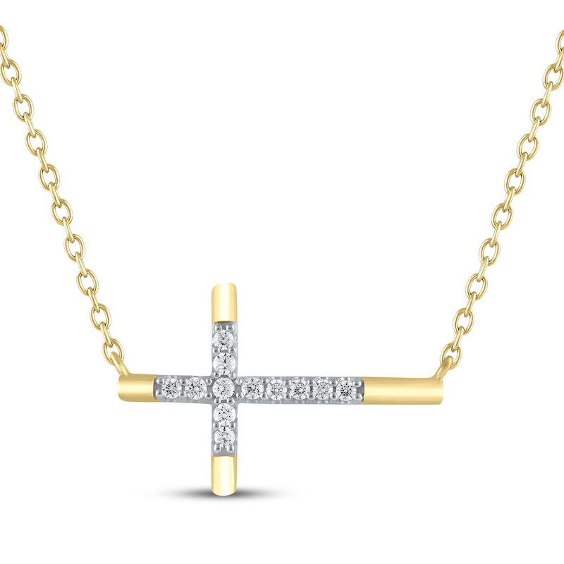 Main Image 1 of Diamond Sideways Cross Necklace 1/15 ct tw 10K Yellow Gold 18&quot;