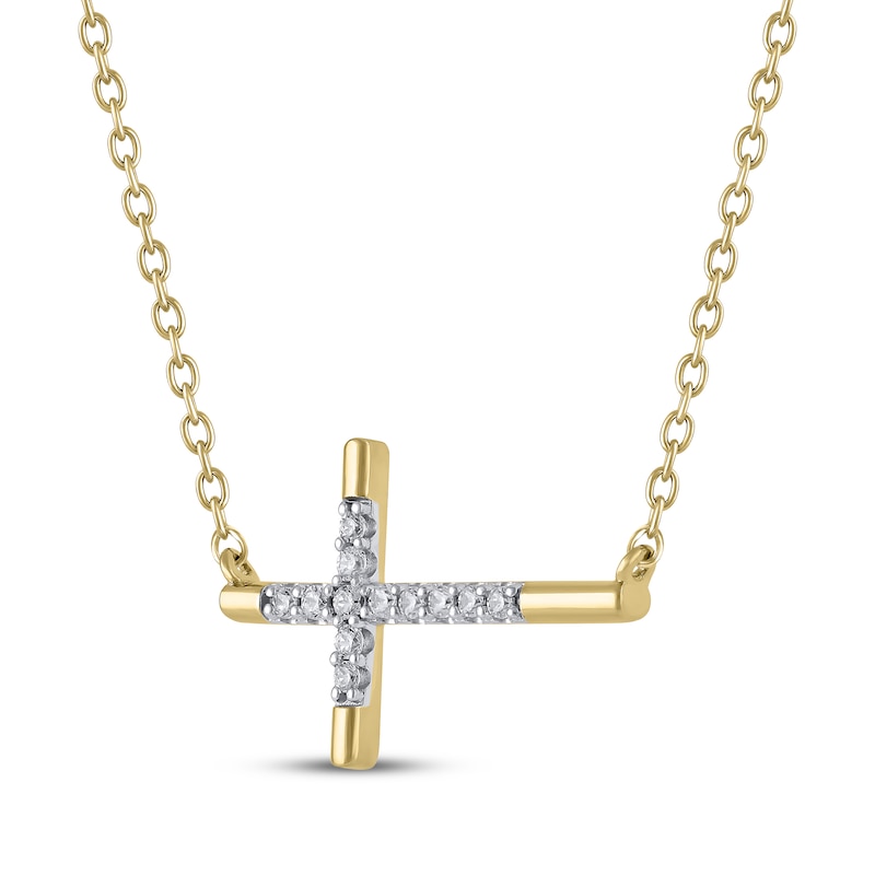 Main Image 2 of Diamond Sideways Cross Necklace 1/15 ct tw 10K Yellow Gold 18&quot;