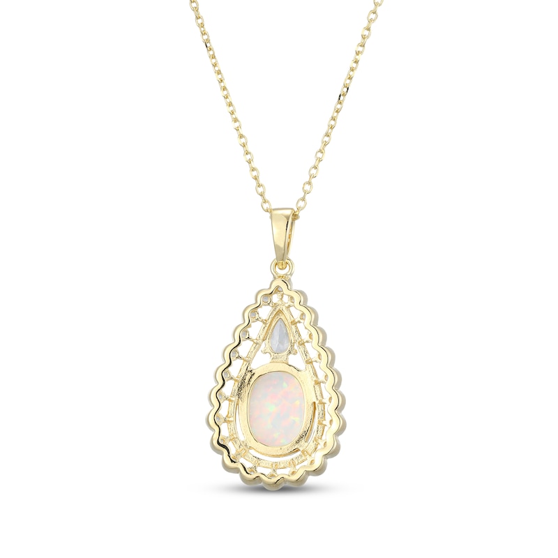 Main Image 3 of Oval-Cut Lab-Created Opal & White Lab-Created Sapphire Teardrop Necklace 18K Yellow Gold-Plated Sterling Silver 18&quot;