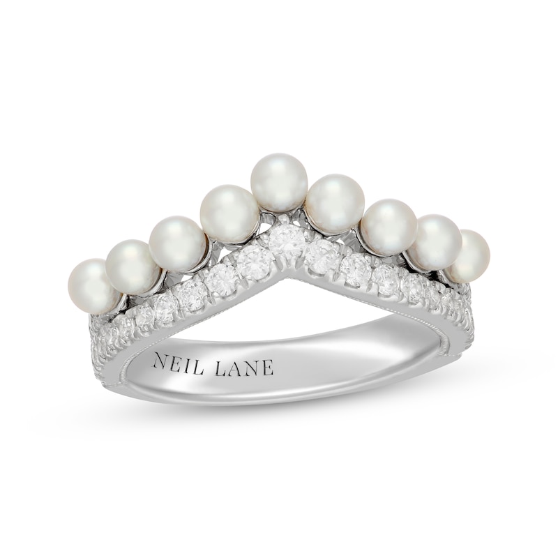 Main Image 1 of Neil Lane Cultured Akoya Pearl & Diamond Chevron Anniversary Ring 1/2 ct tw 14K White Gold