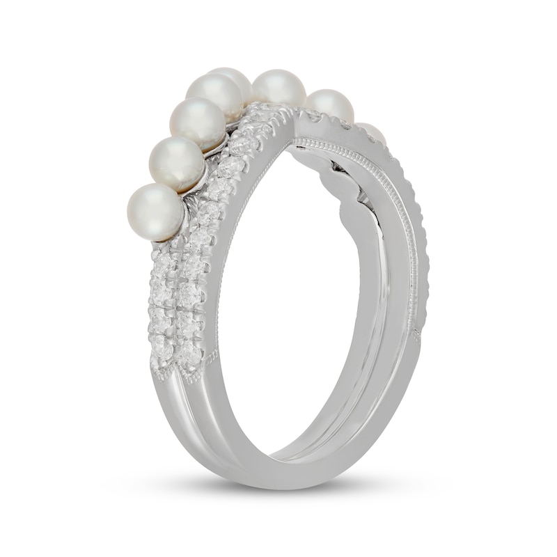 Main Image 2 of Neil Lane Cultured Akoya Pearl & Diamond Chevron Anniversary Ring 1/2 ct tw 14K White Gold