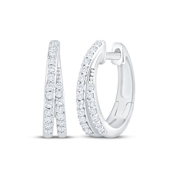 Diamond Split Two-Row Hoop Earrings 1/4 ct tw 10K White Gold