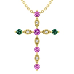 Birthstone Cross Necklace (6 Stones)