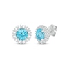 Thumbnail Image 0 of Swiss Blue Topaz & White Lab-Created Sapphire Flower Stud Earrings Sterling Silver