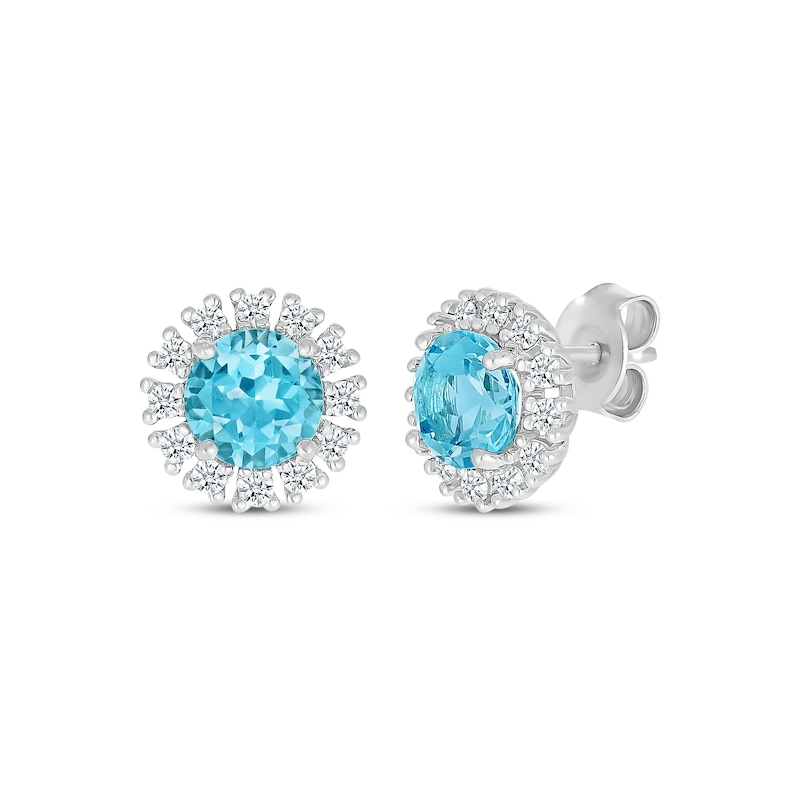 Swiss Blue Topaz & White Lab-Created Sapphire Flower Stud Earrings Sterling Silver
