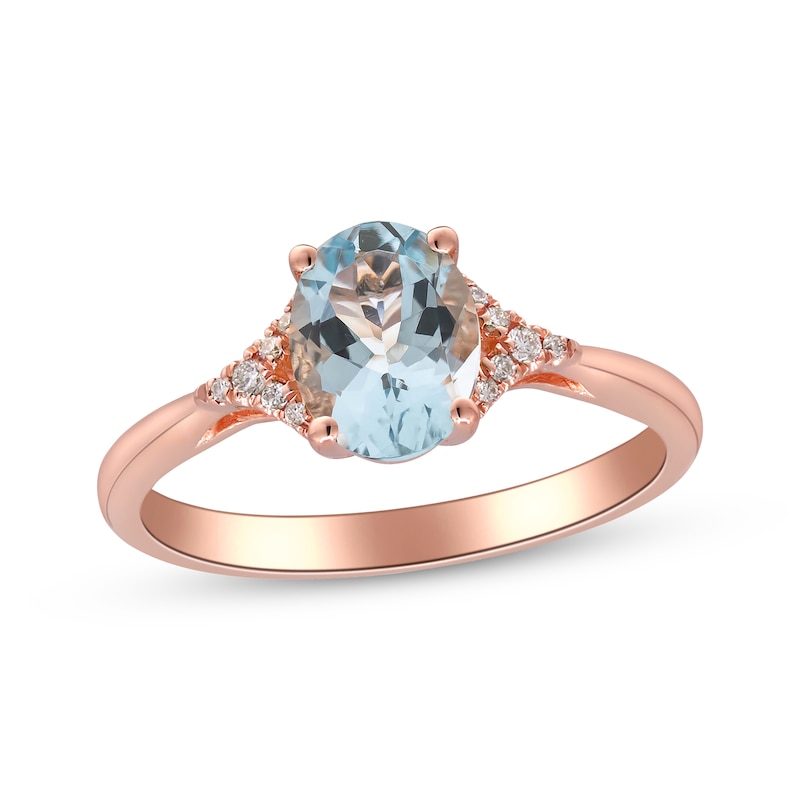 Main Image 1 of Oval-Cut Aquamarine & Diamond Ring 1/20 ct tw 10K Rose Gold