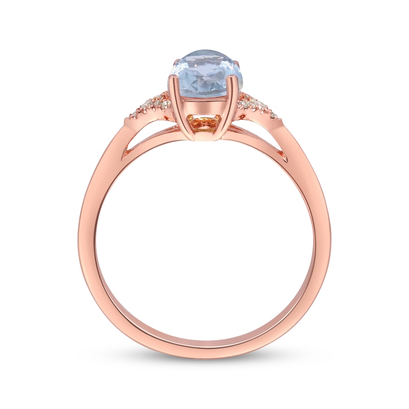 Main Image 2 of Oval-Cut Aquamarine & Diamond Ring 1/20 ct tw 10K Rose Gold