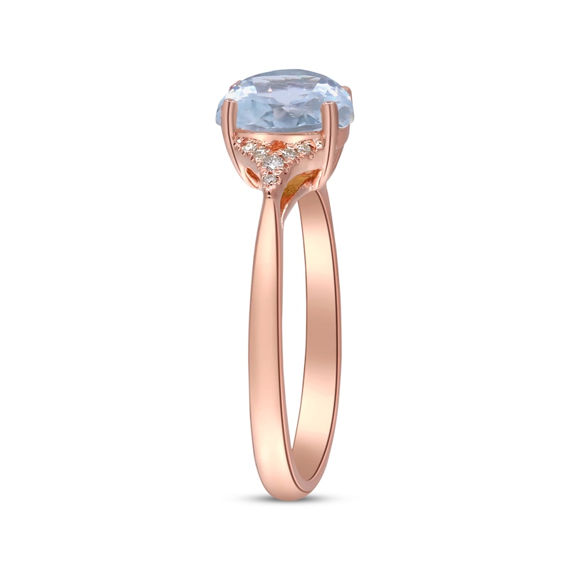 Main Image 3 of Oval-Cut Aquamarine & Diamond Ring 1/20 ct tw 10K Rose Gold