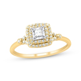 Princess-Cut Diamond Cushion Double Halo Engagement Ring 1/4 ct tw 10K Yellow Gold