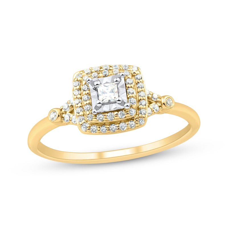 Main Image 1 of Princess-Cut Diamond Cushion Double Halo Engagement Ring 1/4 ct tw 10K Yellow Gold